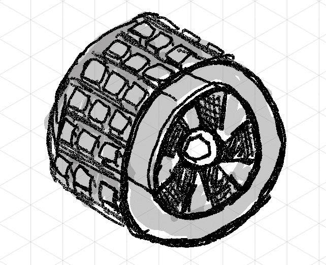 Ink sketch of a wheel assembly
